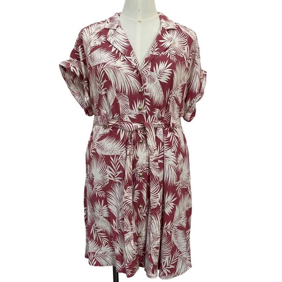 torrid Dresses & Skirts - NWT Torrid Mini Rayon Slub Button Front Collared Dress Women's 2X Shaded Palms